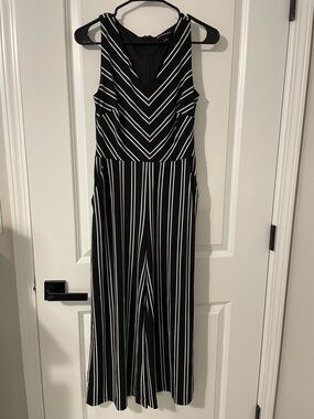 Banana Republic Black and White Striped V-Neck Jumpsuit